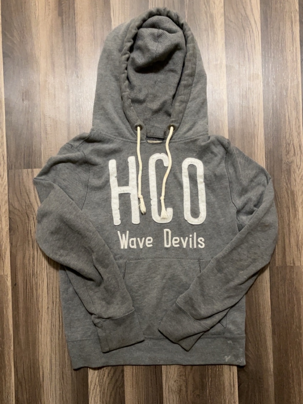 Vintage HOLLISTER HCO Wave Devils Mens Medium Gray Hoodie Pullover Sweatshirt